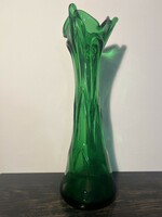 Hatalmas szecessziós  zöld , kézműves , fujt , tört üveg váza !