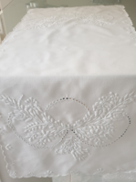 White, hand-embroidered tablecloth/runner 85 cm x 35 cm, new