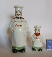 Old very cute figural porcelain sugar bowl and pepper shaker, spice holder-cook, cooker figurine