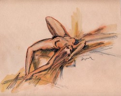 Herman Lipót - Fekvő női akt 21 x 26 cm tus, papír