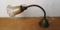 Antique art-deco bedside lamp with bendable stem, fine glass shade