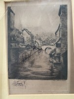 Hard to read with signature: cityscape (etching)