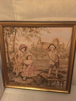 Old scenic silk tapestry picture