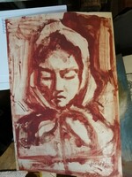 Józsa János painter monotype head with a scarf