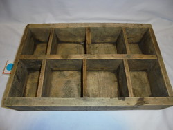 Old divided wooden box, storage box - eight compartments