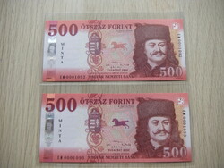 500 HUF model banknote 2022 serial number tracking in 2 pairs, new and unfolded