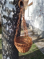 Hanging, lacquered cane planter, flower basket, hanging basket (not used)