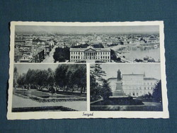 Postcard, Szeged, mosaic details, university, school, park, fountain, skyline, 1944