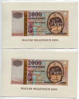 2,000 HUF millennium banknote in commemorative edition serial number tracking 2 pairs August 20, 2000