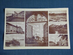Képeslap, Baja, mozaik részletek,Sugovica part,látkép,városháza,park,1940-50