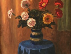 Ferenc Schey (1925-1997) desktop flower still life gallery painting in a white wooden frame
