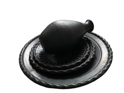Retro Karcagi black ceramics, 3 wall plates and 1 vase, 34.5 cm. The biggest plate