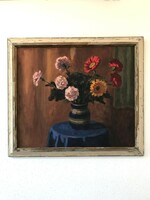 Ferenc Schey (1925-1997) desktop flower still life gallery painting in a white wooden frame