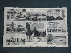 Képeslap, Baja, mozaik részletek,Sugovica part,látkép,szálloda,városháza,park,1940-50