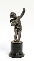 TINY BRONZE STATUE OF A PIPER, PLAYING LUTE