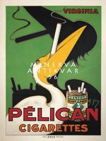 Vintage art deco cigaretta dohány plakát reprint nyomat pelikán madár sárga csőr árnyék füst 1930