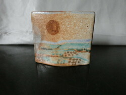 Industrial artist ceramic vase with sunset decor 1980 without marking.