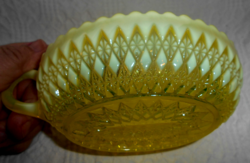 Art Nouveau uranium-green colored fenton with serial number marked on the base