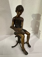 László Kutas - reader (girl with book). 17X9x9 cm bronze