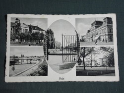 Képeslap, Baja, mozaik részletek,Sugovica part,látkép,szálló,városháza,park,1940-50