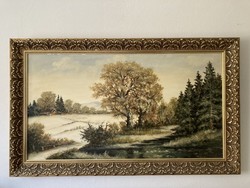 Károly Feith: landscape with house - oil/wooden technique