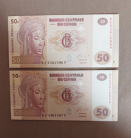 50 francs unc serial number tracking pair!