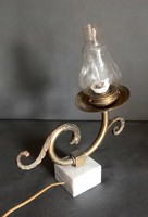 Antique copper table lamp on a marble base, negotiable