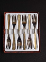 Italian inox gold-plated dessert/cake fork set in box