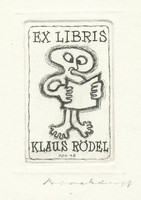 Jörgen brockdorff-nielsen (Danish artist): reading man ex libris klaus rödel. Etching, paper, marked,
