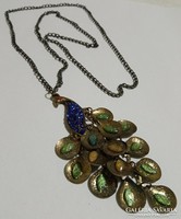 New! Huge peacock pendant necklace with rhinestones
