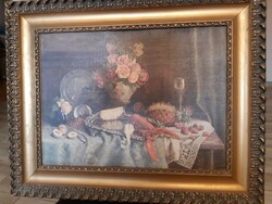 Oil print. In a beautiful frame, baroque still life
