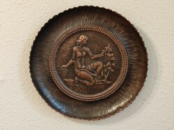 Female flower-picking nude large red copper wall plate