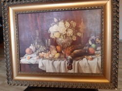 Oil print in a beautiful frame, baroque still life