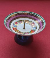 Old antique candle holder metal copper enamel hand painted