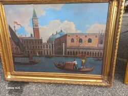 Velencei Szent Márk tér, 19.századi színes olajvászon,eredeti keretben !