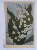 Régi rajzos, virágos üdvözlő képeslap, gyöngyvirág - Domján Józsefné rajz