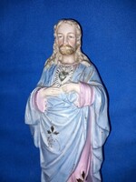 ANTIK ritka nagyméretű 30cm "Jézus szíve" kézzel festett biszkvit porcelán szobor