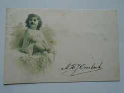 D201652 old postcard smiling little girl around 1900