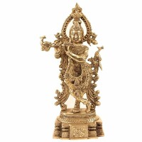 Large copper statue of the Hindu god Krishna with a flute, 2.80 kg