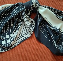 Black and white silk scarf, scraped pattern, hand hemmed, large