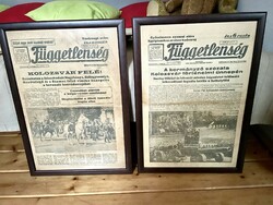 1940, Transylvanian invasion, Cluj returned, Miklós Horthy, 2 framed newspapers, independence