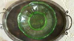 Nice thick glass bowl with green palm tree