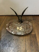 Bronze eagle statue, on a marble tray, 24 cm high.