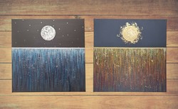 Acrylic painting, sun and moon pair abstract painting