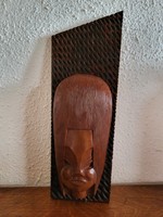 Domborműves fafaragás, falikép_női fej