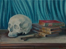 Vanitas - still life with skull and books - oil painting