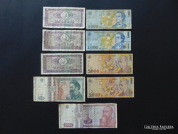 Románia 9 darab lei bankjegy LOT !