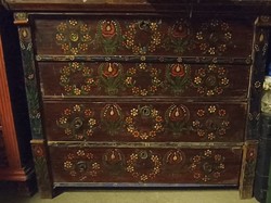 Old, hand-painted, richly decorated tulip chest of drawers (large size).