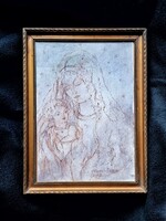 Madonna Virgin Mary with baby Jesus in an old frame