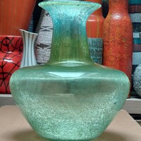 Rare collector's vase of green etched veil glass